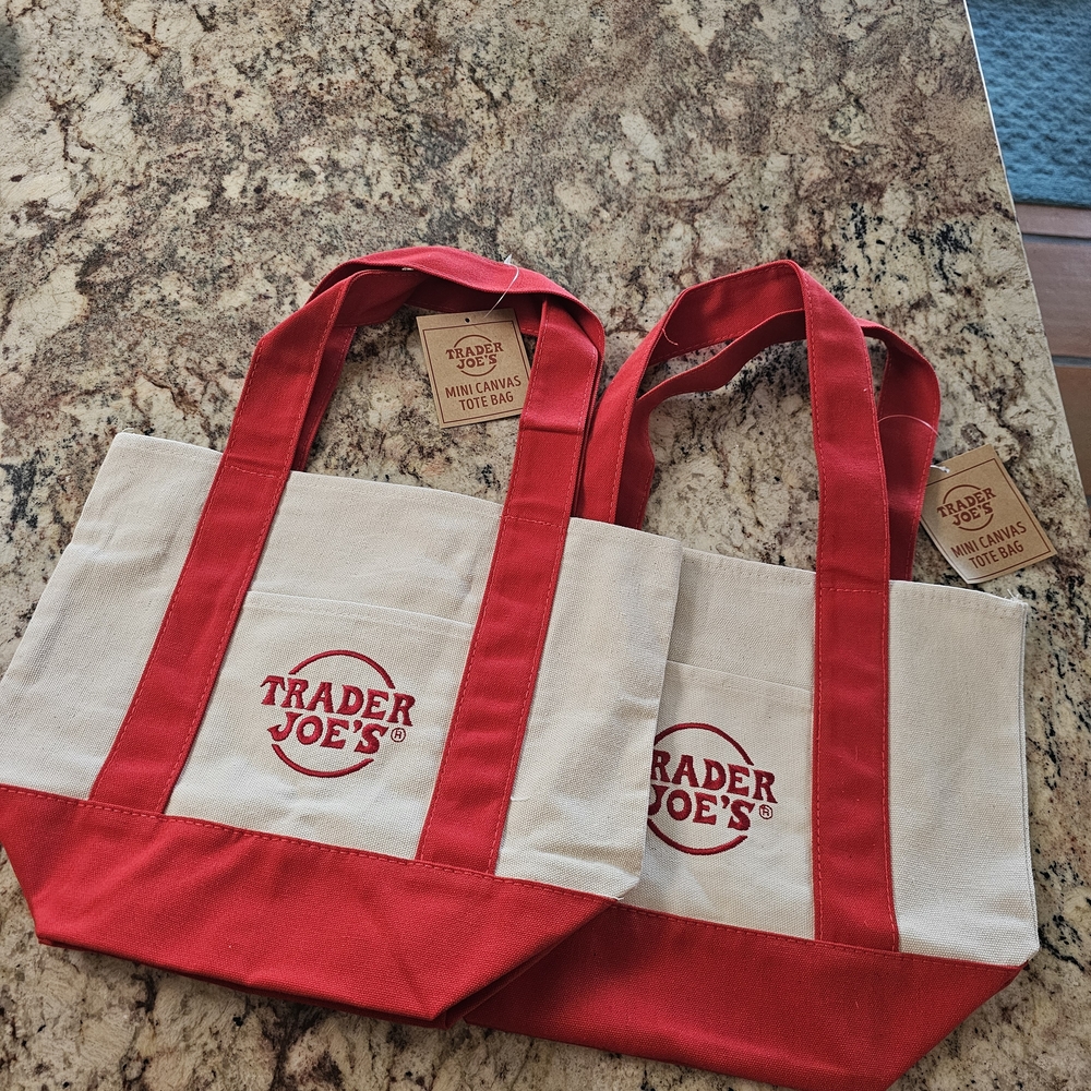 Trader Joe's Mini Canvas Tote - Red & Natural (Set of 2)